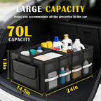 CloudDream Trunk Organizer for Car,70L Large Foldable Waterproof Organizer for SUV,Truck, Van & Sedan,3 Compartments, Black (Black-23.6")