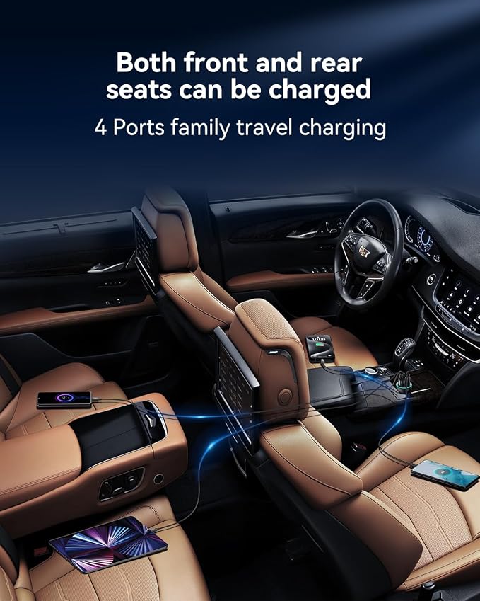 70W USB C Car Charger, 4-Port PD Super Fast Charging Type C Car Charger for Multiple Devices, Cigarette Lighter Adapter, USBC Phone Adapter for iPhone 17/17 Air/16/15 Pro Max,Samsung S25,Piexl