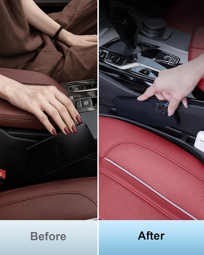 Car Seat Gap Filler, 2 PCS No Drop Seat Guard Drop Seat Gap Fillers Between Seat and Console Stop Things from Dropping Phone and Key Storage (BLACK-01)