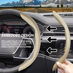 2pcs (Khaki) Universal Fit Carbon Fiber Steering Wheel Cover, Anti-Skid Steering Wheel Cover/Segmented Steering Wheel Protector/Car Interior Accessories