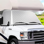 RV Windshield Cover for Class C Fo-rd 1997-2025 Motorhome, RV Windshield Window Snow Cover for Ice and Snow Front Window Sunshade Cover Block UV Ray, RV Accessories with Mirror Cutouts Silver