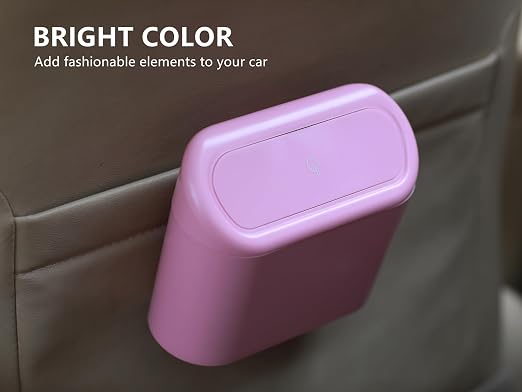 2 Pack Mini Car Trash Can with Lid, Small Car Garbage Can, Cute Leakproof ABS Trash Bin, Auto Accessories for Interior, Garbage Bin for Home, Office with 120pcs Trash Bags Pink