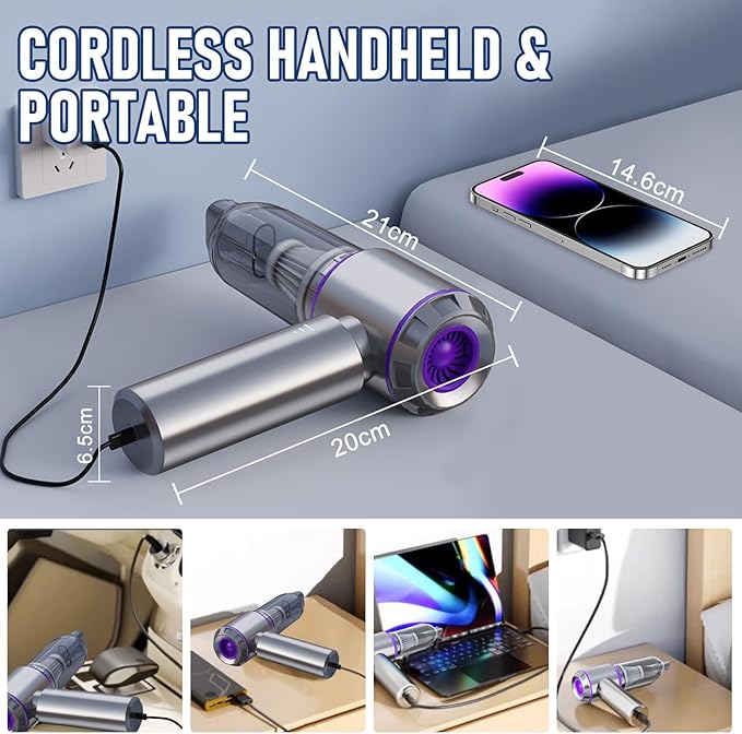 Car Vacuum Portable Cordless 20000PA High Power 4-in-1 Compressed Air Duster & Air Blower & Pump Hand Held Vacuum with Brushless Motor for Car, Home, Office,Camping Ideal Gifts for Men & Women