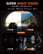 360° Dash Cam Front and Inside 4K+2.5K, 2 Channel Dashcam for Car, 185° Cabin Fisheye Car Camera with Night Vision, WiFi APP, GPS, G-Sensor, Parking Mode and 64GB Card Included