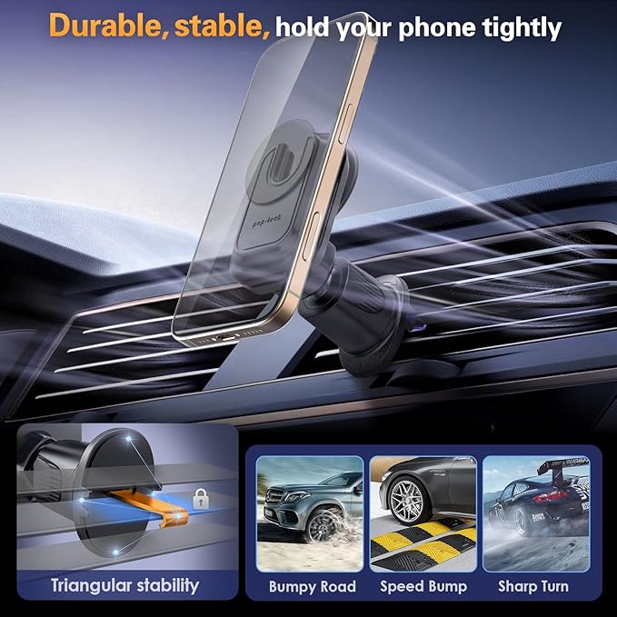 Car Vent Phone Mount for Thick Socket Grip, Air Vent Clip Phone Holder Compatible with Magsafe Wallet Black & iPhone Samsung Card Holder, Cellphone Stand with Sticky Adhesive