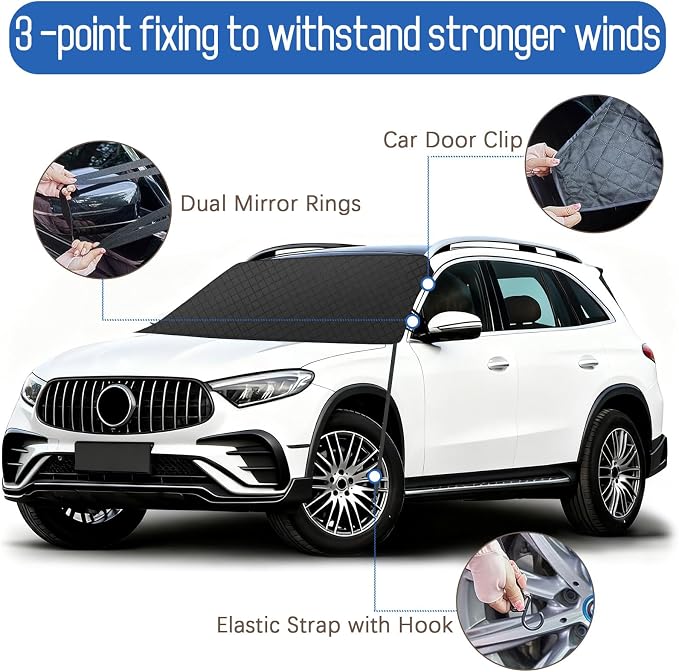 Windshield Cover for Ice and Snow, 600D Oxford Fabric Car Windshield Snow Cover, Anti-Frost Waterproof Winter Windshield Covers, Fits Most Cars SUVs Trucks Sedans