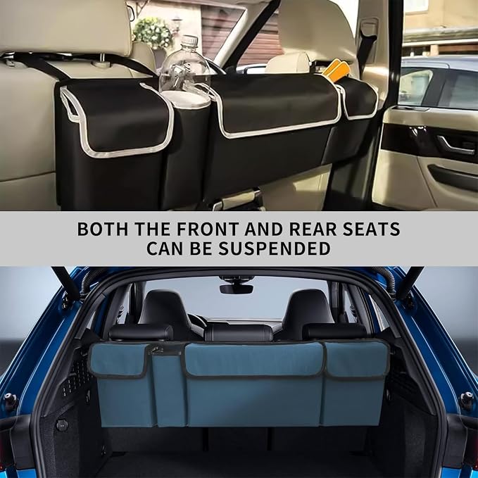 Car Trunk Organizer, Backseat Hanging Large Storage with Adjustable Straps,Waterproof PVC Collapsible Cargo Bag, Car Interior Accessories for Auto SUV MPV (White)