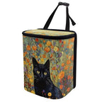 Cat Flower Print Car Trash Can with Lid, Leak Proof Auto Trash Bag Hanging Vehicle Garbage Can Multipurpose Storage Container for Back Seat Road Trip