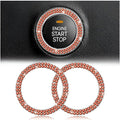 Bling Car Engine Start Ring Decals, 2PCS Crystal Rhinestone Vehicle Push Start Button Cover Sticker, Key Ignition Knob Ring, Sparkling Automotive Interior Accessories (Double Orange Red)