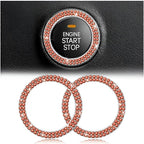 Bling Car Engine Start Ring Decals, 2PCS Crystal Rhinestone Vehicle Push Start Button Cover Sticker, Key Ignition Knob Ring, Sparkling Automotive Interior Accessories (Double Orange Red)