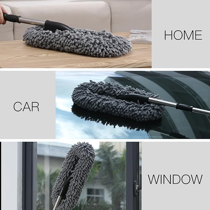 3 Pack Large Microfiber Car Duster Exterior Scratch Free with Extendable, Car Duster Interior Multipurpose dust Cleaning