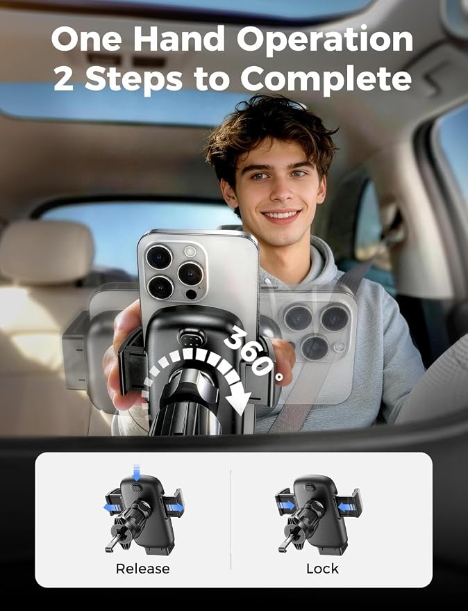 Car Phone Mount, Phone Holders for Your Car [Thick Cases Friendly] Car Vent Phone Holder & Metal Hook Truck Jeep Accessories for iPhone 17 Air Pro Samsung Google and All 4-7'' Phone