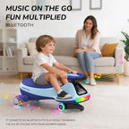 12V Electric Wiggle Car for Kids with Pedal, Display, Rechargeable Battery, LED Light, Bluetooth, Light-Up Wheels, Anti-Rollover, 2 Speeds, Ride on Toys, Birthday Gifts for Age 3+, 150Lbs