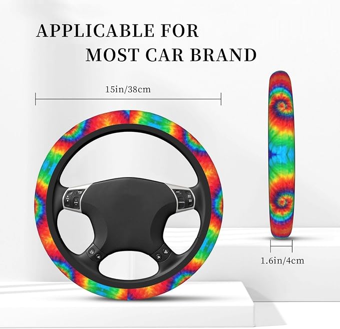 Spiral Rainbow Tie Dye Auto Car Steering Wheel Cover Universal 15 Inch Neoprene Interior Decor Protection Accessories
