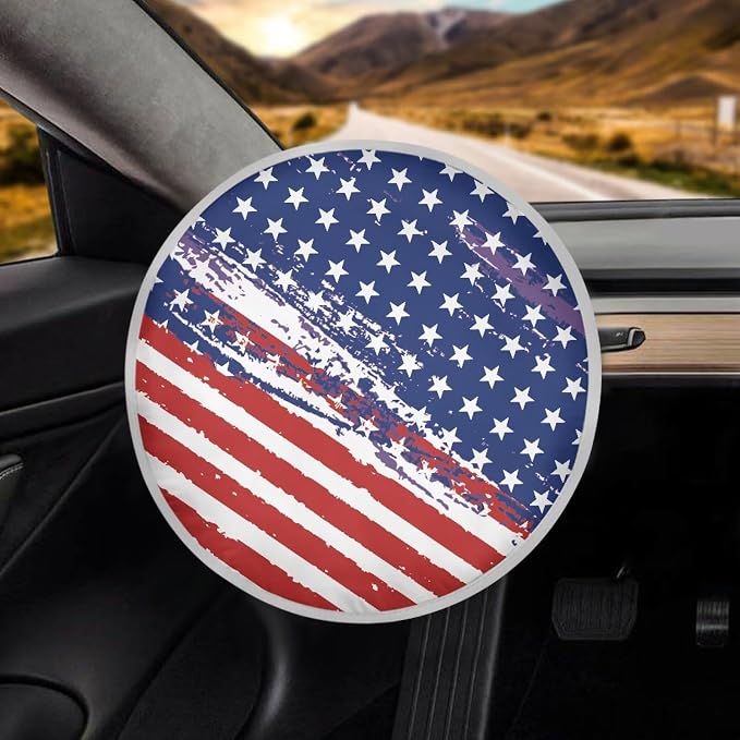 US Flag Steering Wheel Sun Shade Cover Cooling Steering Wheel Sun Block Anti-Heat Aluminum Foil Steering Wheel Cover Steering Wheel Sun Heat Shield for SUV Truck Van