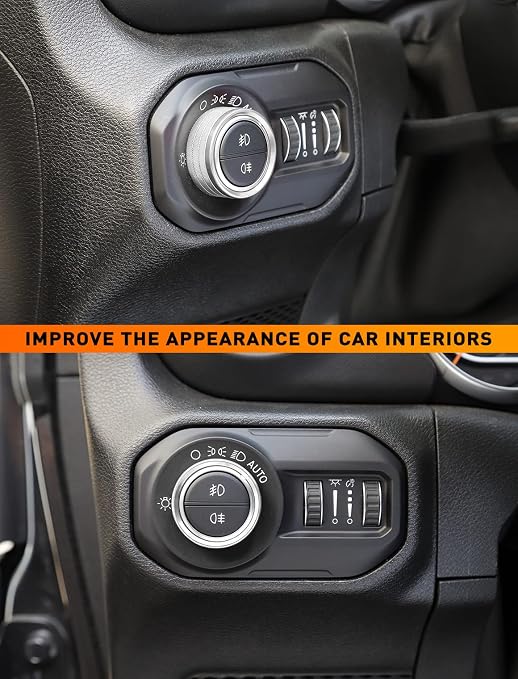 Climate Control Panel Knob Trim Kit & Light Control Switch Cover, Air Conditioner Knob Aluminum Alloy Ring for 2018-2024 Jeep Wrangler JL JLU & Gladiator JT, Interior Accessories, Silver