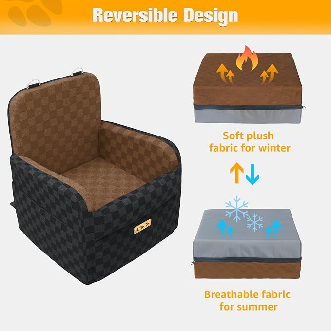Waterproof Dog Car Seat for Small Medium Dogs, 6in Memory Foam Pet Booster Seat for Dogs up to 26 lbs with Pockets, Detachable Washable Pet Carseat with Y-Shape Safety Belt