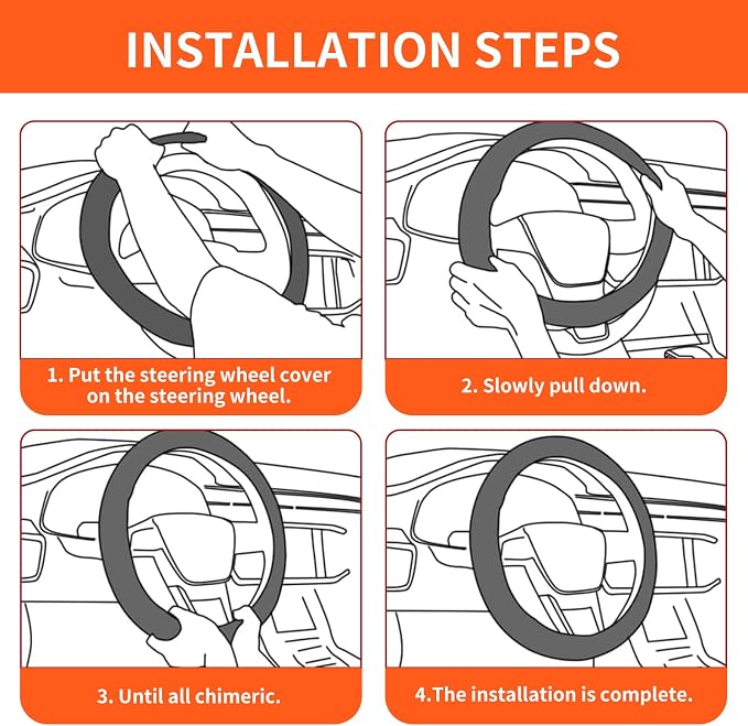 Car Steering Wheel Cover Full Surround - Soft Breathable Anti-Slip Heavyweight Safety Cover, Thick Cushioned Sports Style Universal Fit for Auto Truck SUV (Black/Orange)