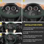 Suede Steering Wheel Cover with Upgraded Silicone Inner Ring, Breathable, Anti-Slip, Leather Universal 14.5 to 15 Inch Steering Wheel Cover (Green with Embossing Pattern)
