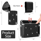 Bling Car Trash Can with Lid - 2 Pack, Mini Auto Garbage Can with 60 Trash Bags, Automotive Garbage Container Bin, Bling Car Accessories Trash Can for Women (Black Diamond)