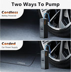 Tire Inflator Portable Air Compressor - 150PSI Cordless Air Pump with Digital Tire Pressure Gauge, Auto Shut Off, DC/AC 2-in-1 for Car/Motorcycle/E-Bike/Ball
