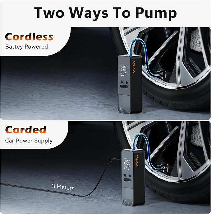 Tire Inflator Portable Air Compressor - 150PSI Cordless Air Pump with Digital Tire Pressure Gauge, Auto Shut Off, DC/AC 2-in-1 for Car/Motorcycle/E-Bike/Ball
