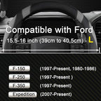 Customized Auto Car Steering Wheel Cover for Ford F-150, F-250, F-350, Expedition (Black+Gray)