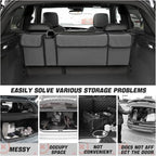 Car Trunk Organizer, Backseat Hanging Large Storage with Adjustable Straps, Waterproof Collapsible Cargo Bag with 4 Pockets, Sturdy Space Saver Frees Trunk Floor for SUV, Truck, MPV