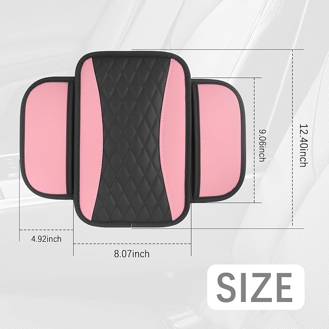 Patchwork Leather Center Console Covers for Cars,Upgraded Arm Rest Cover for Car with Side Storage Pocket for Car Seat Organizer,Middle Console Cover Stylish Car Decoration (Pink)