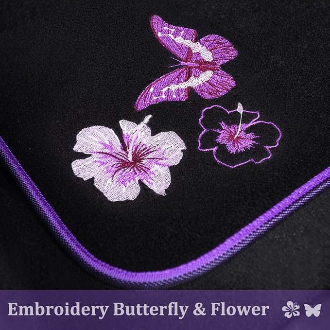 Embroidery Butterfly and Flower Car Floor Mats, Purple Car Floor Mats, Universal Fit 95% Automotive,SUVS,Sedan,Vans,for Women,Girly,Set of 4(Black with Purple)