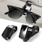 2 Pack Sunglasses Holder for Car, One-Handed-Operation Visor Sunglass Holder Clip, Easy Access Storage for Driving,Universal Fits (Black)