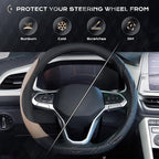 Coverado Car Steering Wheel Cover, Nappa Leather Black & Brown Steering Wheel Covers, Universal 14-15 inch, Anti-Slip, Breathable Steering Wheel Protector for Women Men