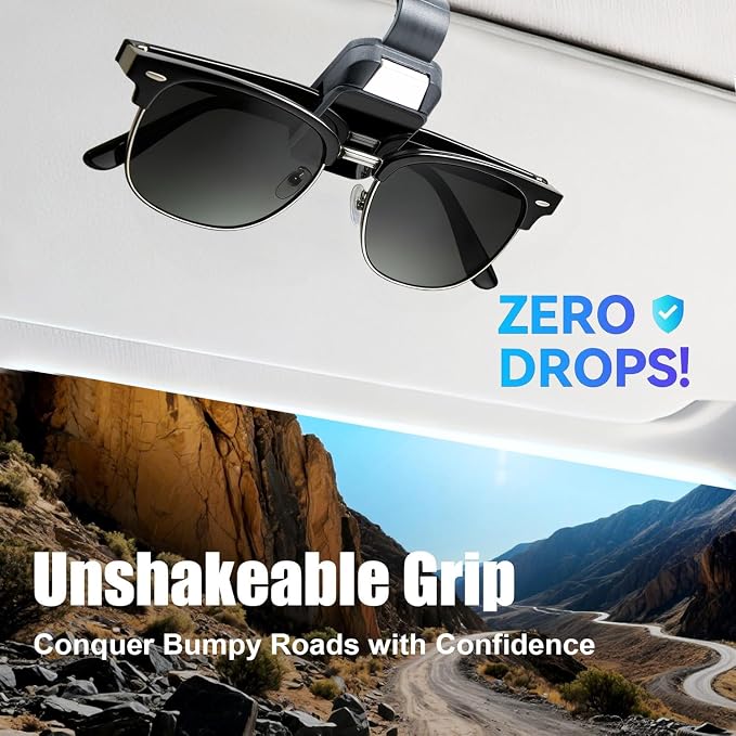 2 Pack Sunglasses Holder for Car, One-Handed-Operation Visor Sunglass Holder Clip, Easy Access Storage for Driving,Universal Fits (Textured Grey)