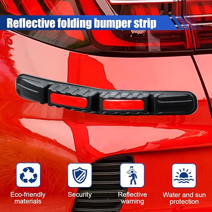 YoRise 2PCS Car Bumper Guard Strip, Anti-Collision Anti-Scratch Car Bumper Protector Trim with Reflective Patch, Foldable Door Edge Guard for Most Cars (Red)