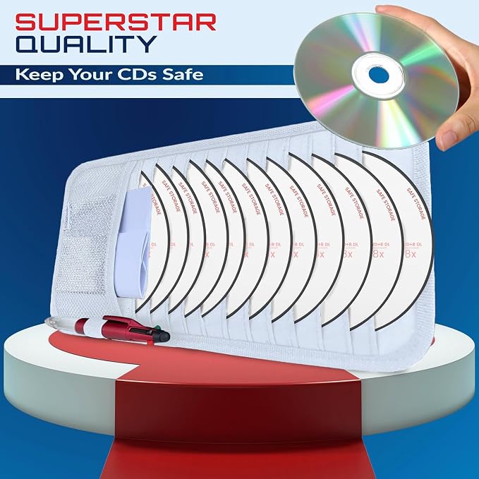 CD Case Holder for Car - Sun Visor Organizer for 12 CD’s/Dvd’s, 1 Mesh Pocket & 1 Horizontal Pen Holder - Safe, Ergonomic Design (WHite)