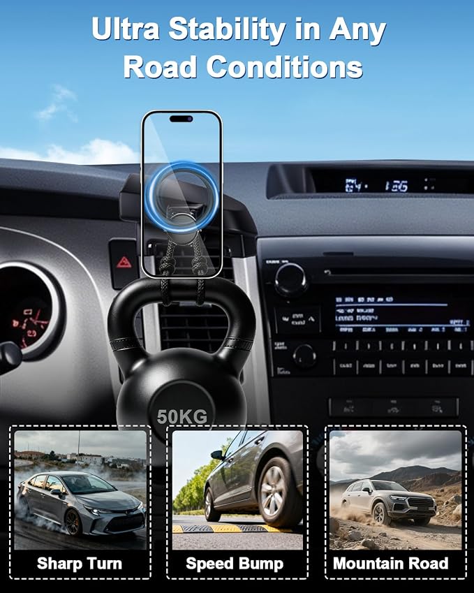 Car Phone Mount for Toyota Tundra 2007-2013 /Sequoia 2008-2013 Accessories | Custom Air Vent Magnetic Phone Holder with Magsfe Fixed Clip Hands Free 360° Rotation Phone Stand for All 4-7'' Smartphone