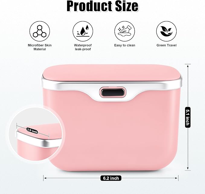 Car Trash Can, Car Garbage Bin with Lid & Handle - Leak-Proof Mini Trash Can for Car, Truck, SUV - Essential Car Accessories for Organization (Pink)