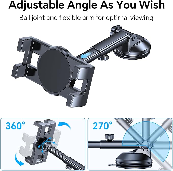 Tablet Holder for Car iPad Holder for Car【Windshield+Dash】Suction Cup ipad Mount for Truck Stand【360° 】Tablet Car Mount soporte de telefono para carro for All 4.7"-12.9" Apple iPad Samsung Galaxy Tab