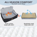 Dog Car Seat for Medium/Large Dogs - Reversible Dual-Sided Travel Dog Car Bed with Memory Foam, Washable Pet Booster Seat for Do gs up to 55 lbs or 2 Small Dogs, 2 Safety Leashes, Grey