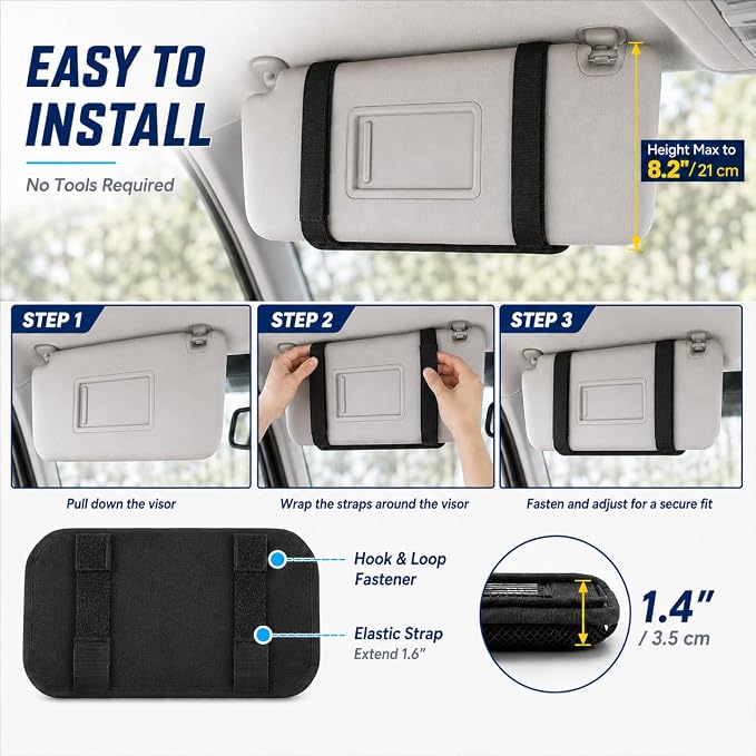 MOLLE Car Sun Visor Organizer with Semi-Rigid Panel, Zipper Storage Pouch & Glasses Holder, Adjustable Straps for Police Gear, Overland Accessories, Fits Trucks, SUVs, Jeeps,Pickups