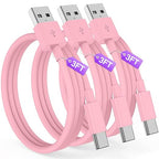 Car CarPlay Cable for iPhone 17, 16, 15 USB C Charger Cord, 3-Pack 3FT USB A to USB C Charging Cable for Apple iPhone 17/17 Pro/Air/16e/16/15 Pro Max/Plus Cord, for iPad Pro/Air,Pink
