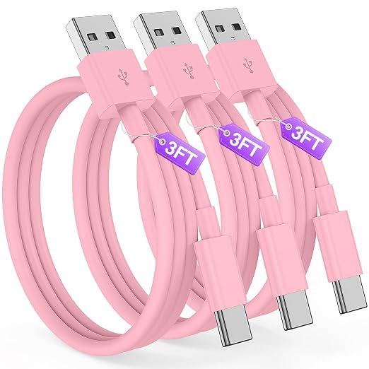 Car CarPlay Cable for iPhone 17, 16, 15 USB C Charger Cord, 3-Pack 3FT USB A to USB C Charging Cable for Apple iPhone 17/17 Pro/Air/16e/16/15 Pro Max/Plus Cord, for iPad Pro/Air,Pink
