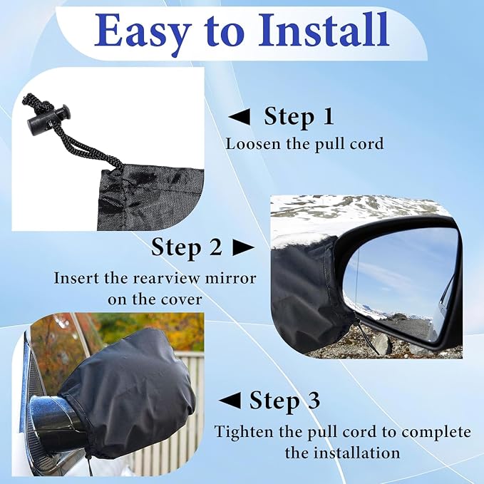 6Pcs Side Mirror Covers, Waterproof Car Side Mirror Protection for Snow, Ice, Bird Droppings - Universal Fit for Cars, SUVs, Winter Rearview Guard, Auto Exterior Accessories with Drawstrings