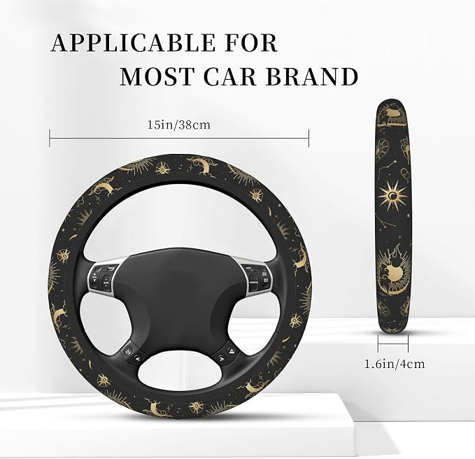 Magical Clouds with Moon Steering Wheel Cover, Sun and Stars Elastic Non-Slip Steering Wheel Protector,Auto Interior Decor for Women Girls,Universal 15" Fit for Sedans,Trucks