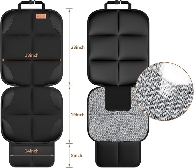 Car Seat Protector [1 Pack] Large Auto Protector for Child Seats with Thickest Padding and Non-Slip Backing Mesh Pockets for SUV, Sedan, Truck, Leather and Fabric - Black