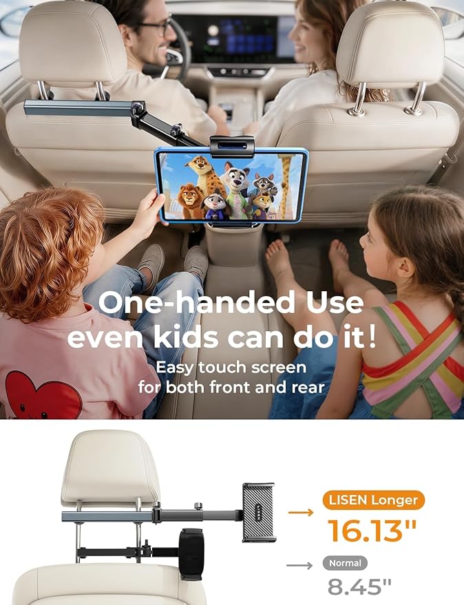 for iPad Holder Car Tablet Mount, Road Trip Essentials Toddler Kids Travel Gifts, Car Accessories for Women Interior Organizer Mens Truck 3in1 Tablet Holder for Car Camping Back Seat Headrest