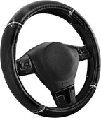 Leather Steering Wheel Cover - Made with PVC Leather - Anti-Slip, Universal Fit 14 1/2 inches to 15 inches - Black