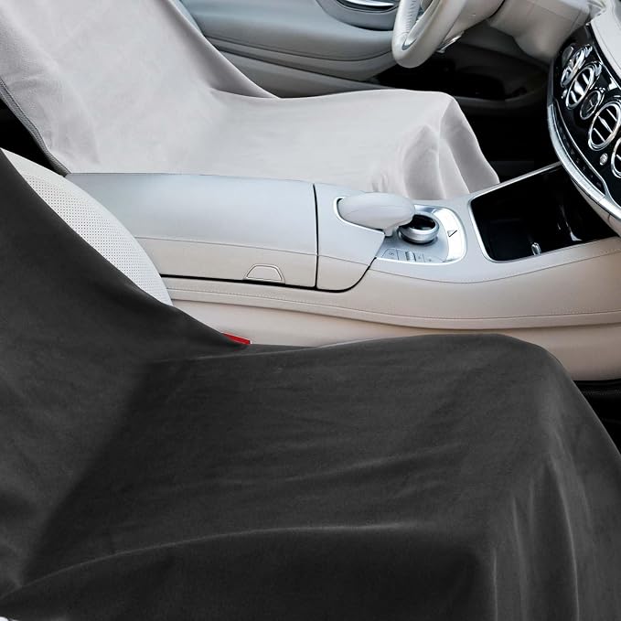 Car Seat Towel Covers with Storage Bag, 63 x 32 Inch Universal Non Slip Waterproof Sweat Protector for Car Truck, Gym Swimming Running, Machine Washable(2 Pack,Black,Gray)