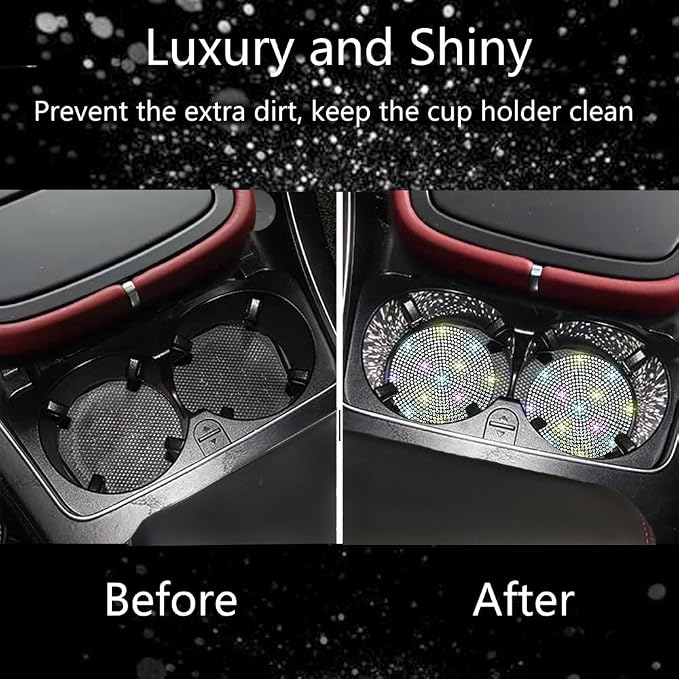 4pcs Bling Car Cup Holder Coaster, 2.75 inch Anti-Slip Shockproof Universal Fashion Car Coasters Insert Bling Crystal Rhinestone Automotive Interior Accessories for Women (4 pcs, Multicolor)