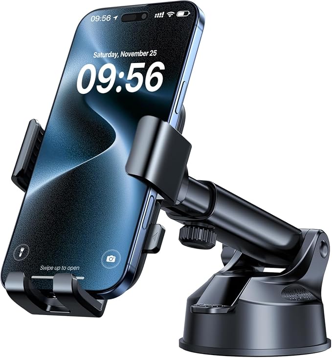YRU Car Phone Holder Mount for Car, Dashboard Windshield Air Vent Phone Stand with Adjustable Cradle and Rotating Base, for iPhone 17 16 15 14 13 Pro Max, Samsung Galaxy